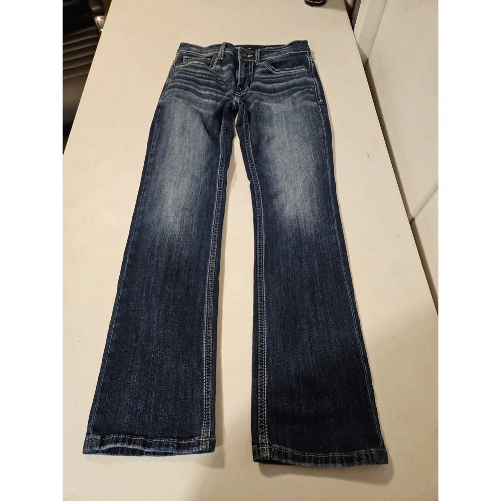 BKE Aiden Jeans Mens 30x32 Blue Denim Bootcut Thick Stitch DarkWash (1789